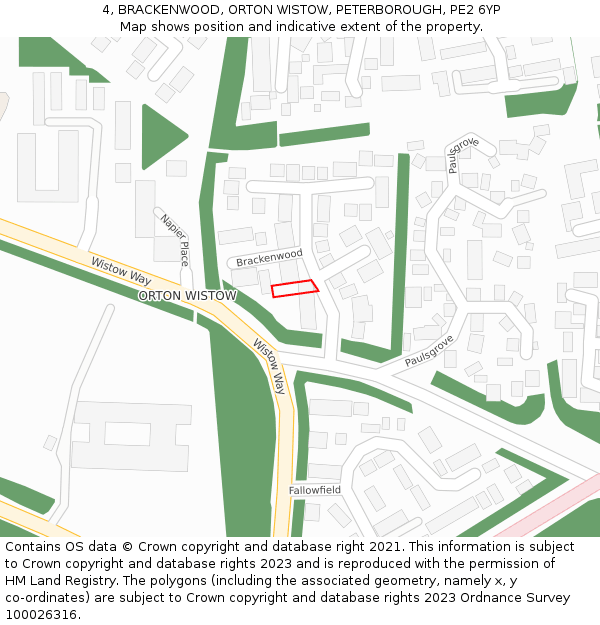 4, BRACKENWOOD, ORTON WISTOW, PETERBOROUGH, PE2 6YP: Location map and indicative extent of plot
