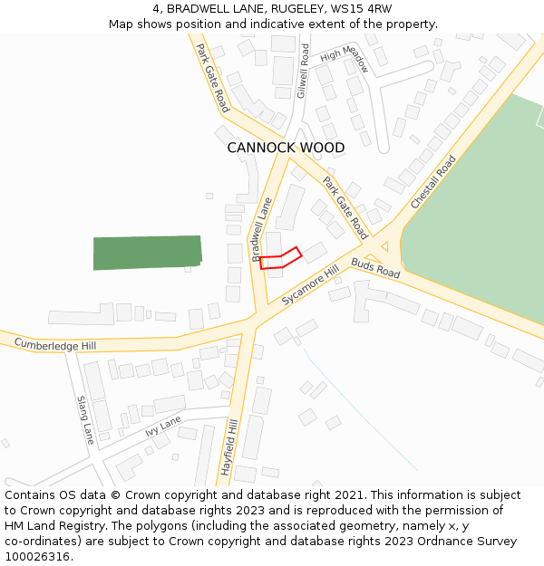 4, BRADWELL LANE, RUGELEY, WS15 4RW: Location map and indicative extent of plot