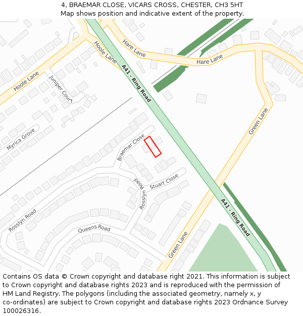 4, BRAEMAR CLOSE, VICARS CROSS, CHESTER, CH3 5HT: Location map and indicative extent of plot