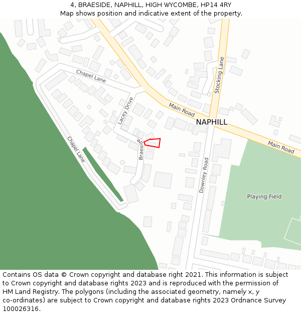 4, BRAESIDE, NAPHILL, HIGH WYCOMBE, HP14 4RY: Location map and indicative extent of plot