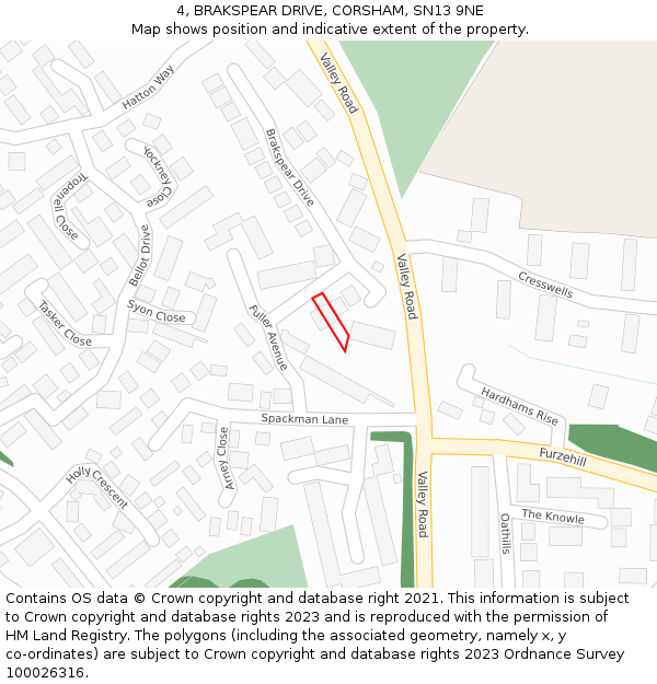 4, BRAKSPEAR DRIVE, CORSHAM, SN13 9NE: Location map and indicative extent of plot