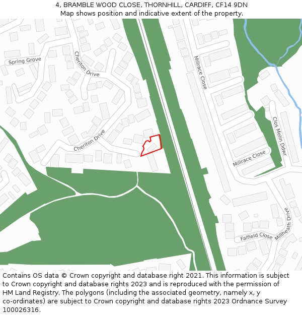 4, BRAMBLE WOOD CLOSE, THORNHILL, CARDIFF, CF14 9DN: Location map and indicative extent of plot