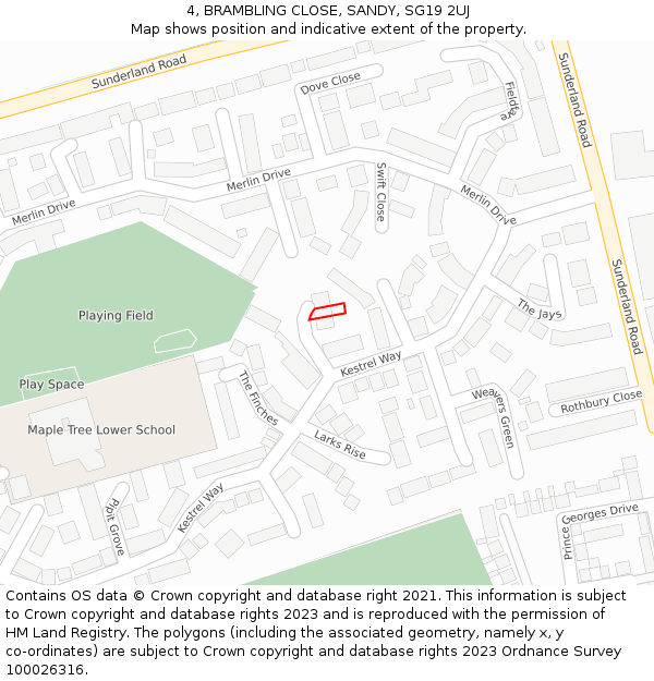 4, BRAMBLING CLOSE, SANDY, SG19 2UJ: Location map and indicative extent of plot
