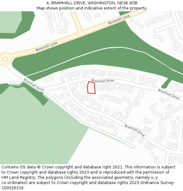 4, BRAMHALL DRIVE, WASHINGTON, NE38 9DB: Location map and indicative extent of plot