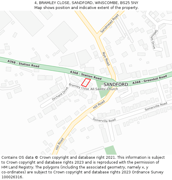 4, BRAMLEY CLOSE, SANDFORD, WINSCOMBE, BS25 5NY: Location map and indicative extent of plot
