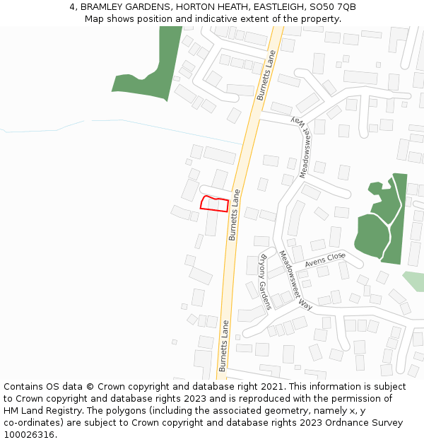 4, BRAMLEY GARDENS, HORTON HEATH, EASTLEIGH, SO50 7QB: Location map and indicative extent of plot