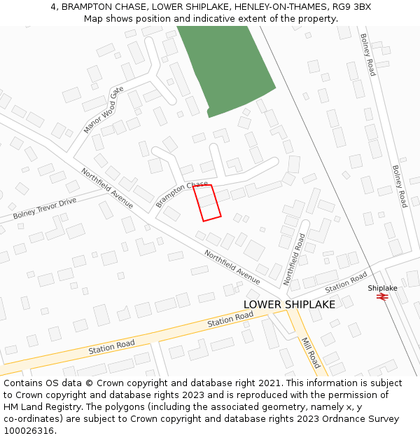 4, BRAMPTON CHASE, LOWER SHIPLAKE, HENLEY-ON-THAMES, RG9 3BX: Location map and indicative extent of plot