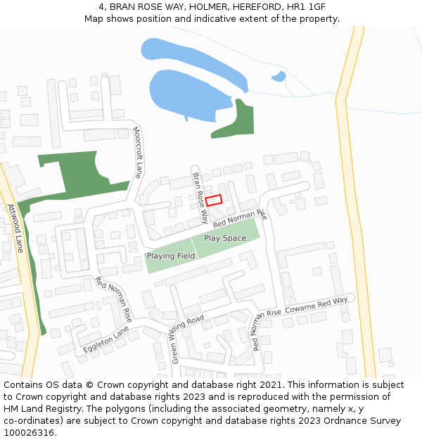4, BRAN ROSE WAY, HOLMER, HEREFORD, HR1 1GF: Location map and indicative extent of plot