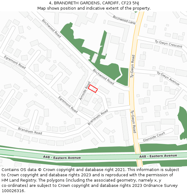 4, BRANDRETH GARDENS, CARDIFF, CF23 5NJ: Location map and indicative extent of plot