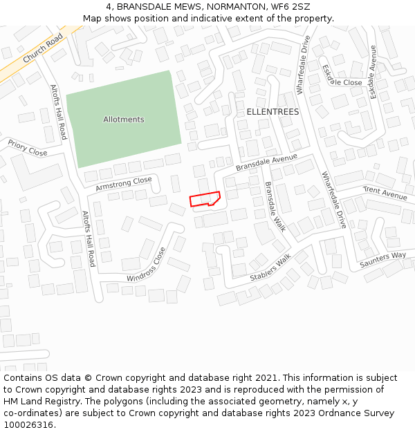 4, BRANSDALE MEWS, NORMANTON, WF6 2SZ: Location map and indicative extent of plot