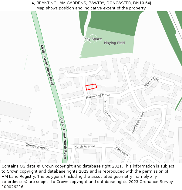 4, BRANTINGHAM GARDENS, BAWTRY, DONCASTER, DN10 6XJ: Location map and indicative extent of plot