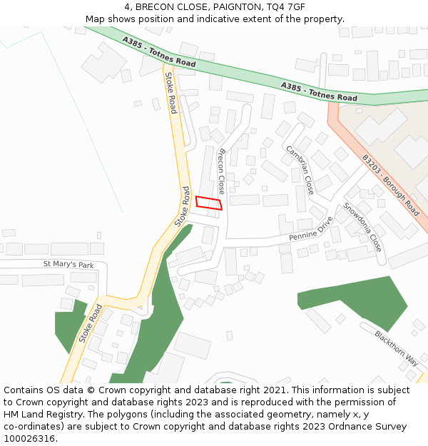 4, BRECON CLOSE, PAIGNTON, TQ4 7GF: Location map and indicative extent of plot