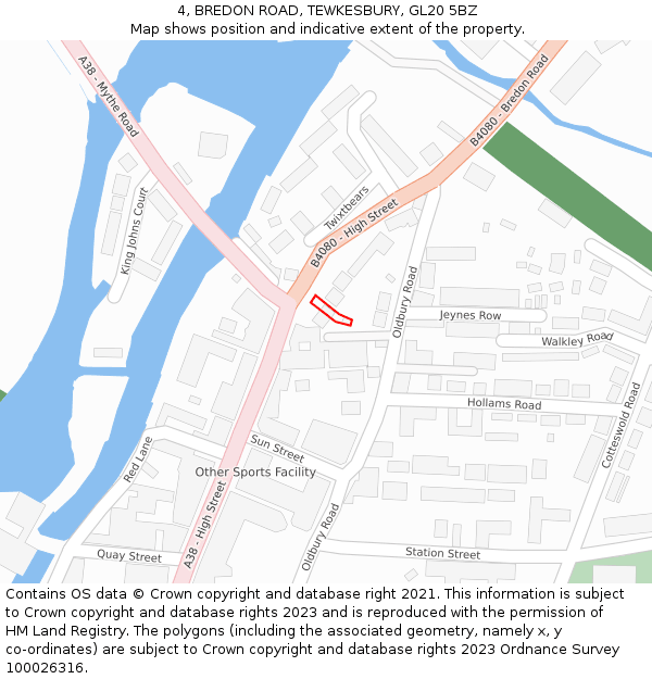 4, BREDON ROAD, TEWKESBURY, GL20 5BZ: Location map and indicative extent of plot