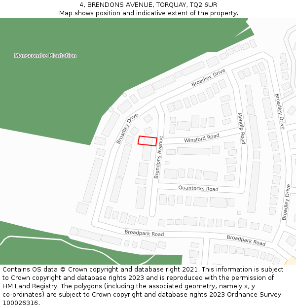 4, BRENDONS AVENUE, TORQUAY, TQ2 6UR: Location map and indicative extent of plot