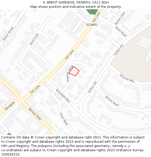 4, BRENT GARDENS, PENRITH, CA11 8DH: Location map and indicative extent of plot