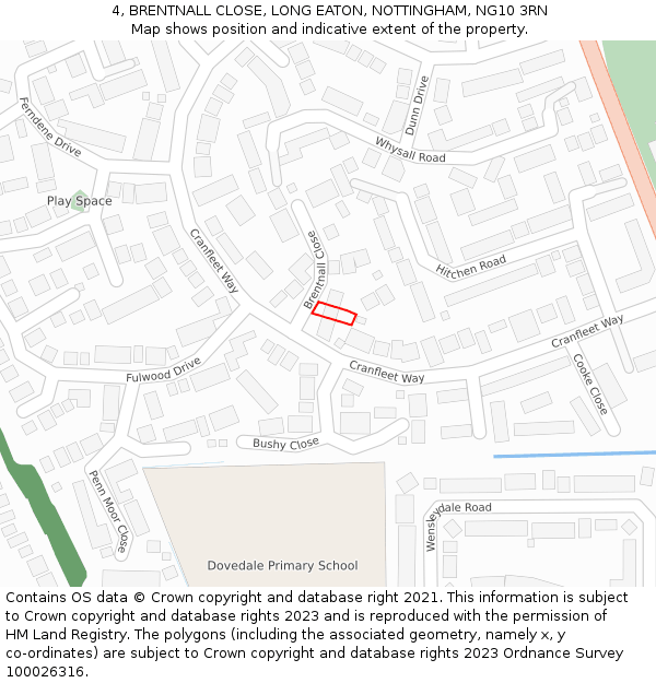 4, BRENTNALL CLOSE, LONG EATON, NOTTINGHAM, NG10 3RN: Location map and indicative extent of plot
