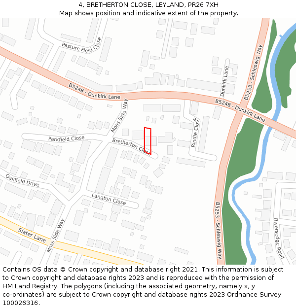 4, BRETHERTON CLOSE, LEYLAND, PR26 7XH: Location map and indicative extent of plot