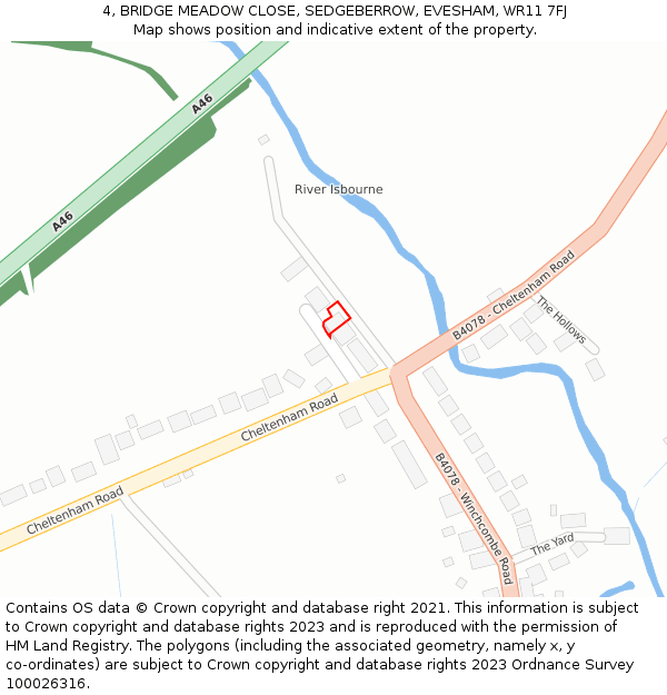 4, BRIDGE MEADOW CLOSE, SEDGEBERROW, EVESHAM, WR11 7FJ: Location map and indicative extent of plot