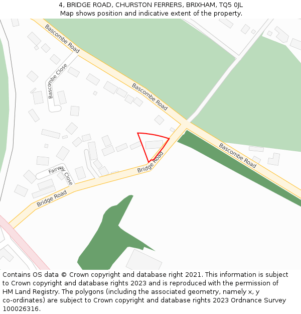4, BRIDGE ROAD, CHURSTON FERRERS, BRIXHAM, TQ5 0JL: Location map and indicative extent of plot