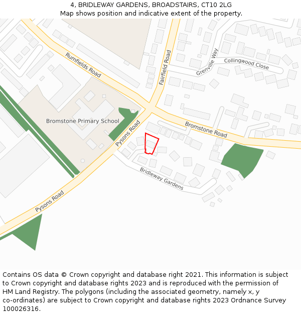 4, BRIDLEWAY GARDENS, BROADSTAIRS, CT10 2LG: Location map and indicative extent of plot
