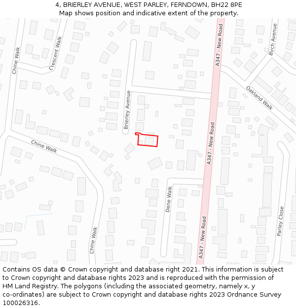 4, BRIERLEY AVENUE, WEST PARLEY, FERNDOWN, BH22 8PE: Location map and indicative extent of plot