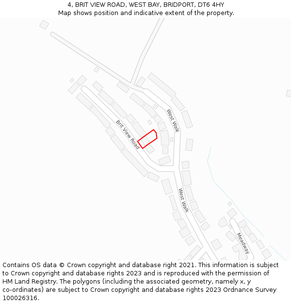 4, BRIT VIEW ROAD, WEST BAY, BRIDPORT, DT6 4HY: Location map and indicative extent of plot