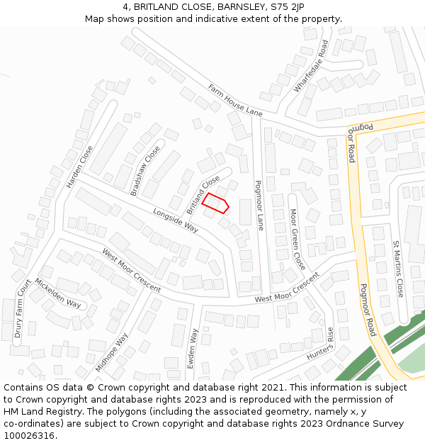 4, BRITLAND CLOSE, BARNSLEY, S75 2JP: Location map and indicative extent of plot