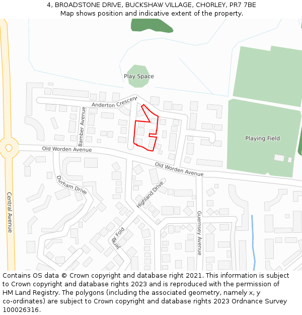 4, BROADSTONE DRIVE, BUCKSHAW VILLAGE, CHORLEY, PR7 7BE: Location map and indicative extent of plot