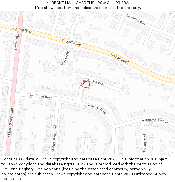4, BROKE HALL GARDENS, IPSWICH, IP3 8RA: Location map and indicative extent of plot