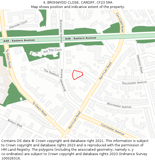 4, BRONWYDD CLOSE, CARDIFF, CF23 5RA: Location map and indicative extent of plot