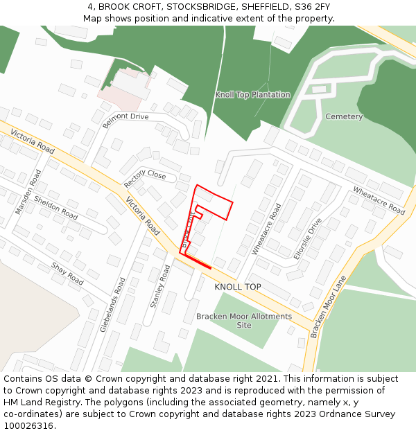 4, BROOK CROFT, STOCKSBRIDGE, SHEFFIELD, S36 2FY: Location map and indicative extent of plot