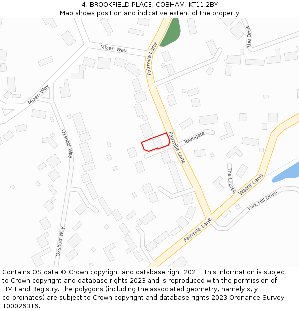 4, BROOKFIELD PLACE, COBHAM, KT11 2BY: Location map and indicative extent of plot