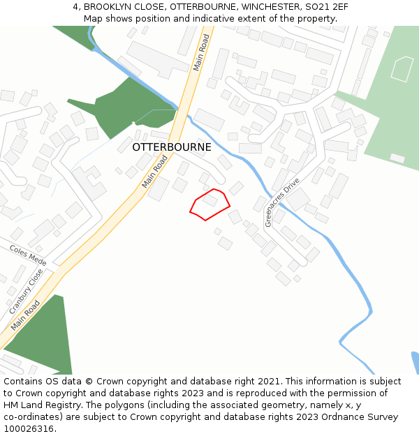 4, BROOKLYN CLOSE, OTTERBOURNE, WINCHESTER, SO21 2EF: Location map and indicative extent of plot