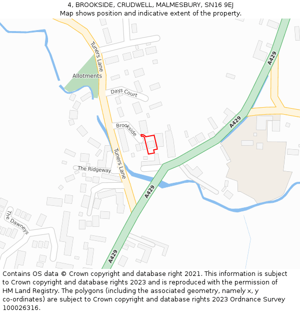 4, BROOKSIDE, CRUDWELL, MALMESBURY, SN16 9EJ: Location map and indicative extent of plot