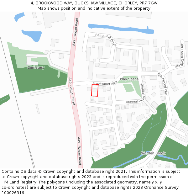 4, BROOKWOOD WAY, BUCKSHAW VILLAGE, CHORLEY, PR7 7GW: Location map and indicative extent of plot