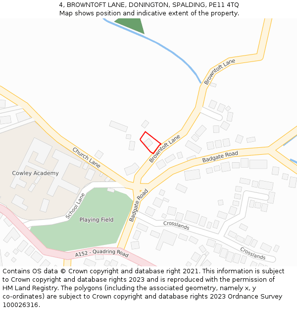 4, BROWNTOFT LANE, DONINGTON, SPALDING, PE11 4TQ: Location map and indicative extent of plot
