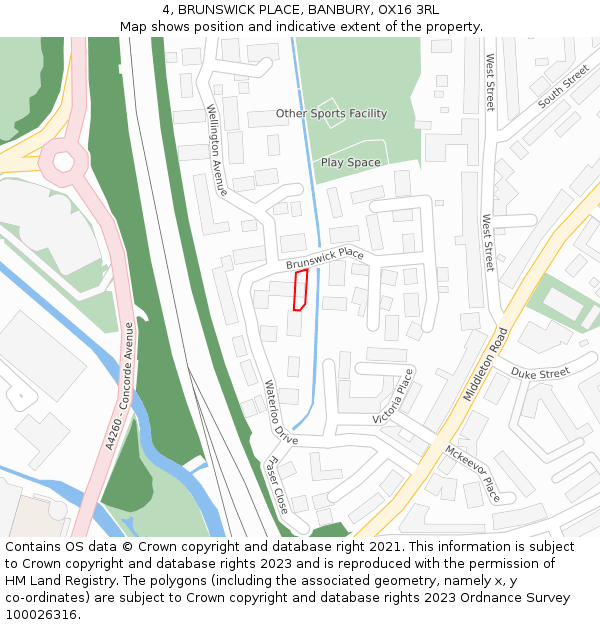 4, BRUNSWICK PLACE, BANBURY, OX16 3RL: Location map and indicative extent of plot