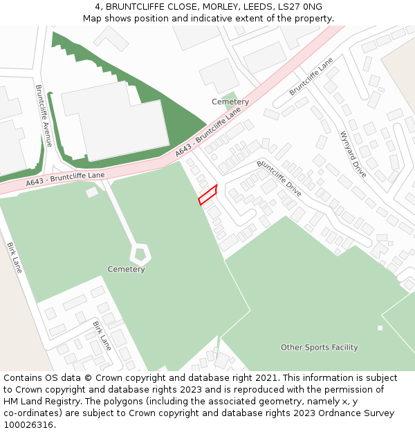 4, BRUNTCLIFFE CLOSE, MORLEY, LEEDS, LS27 0NG: Location map and indicative extent of plot