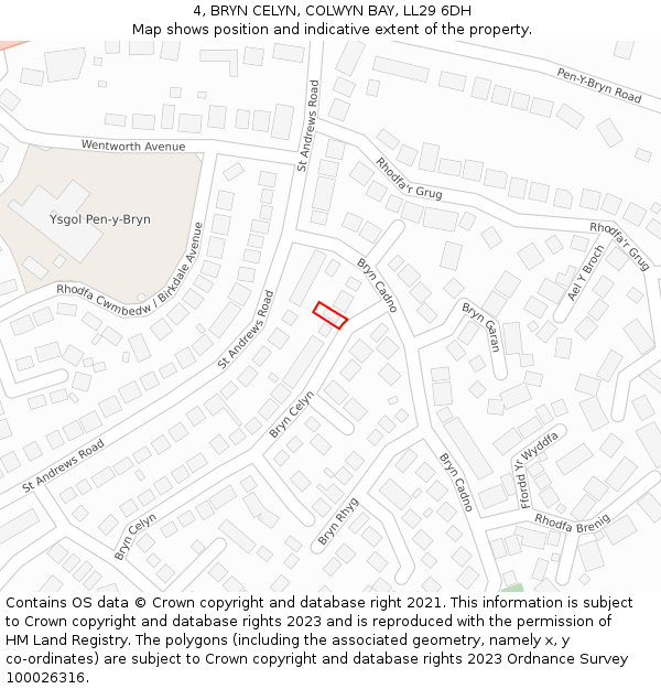 4, BRYN CELYN, COLWYN BAY, LL29 6DH: Location map and indicative extent of plot