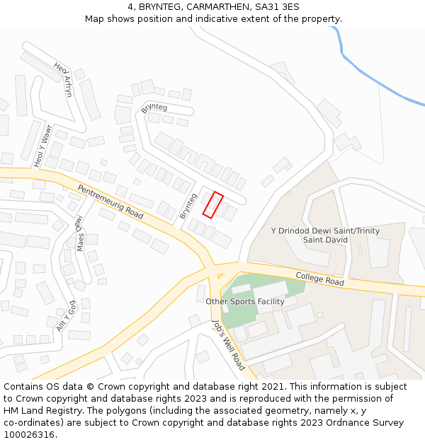 4, BRYNTEG, CARMARTHEN, SA31 3ES: Location map and indicative extent of plot