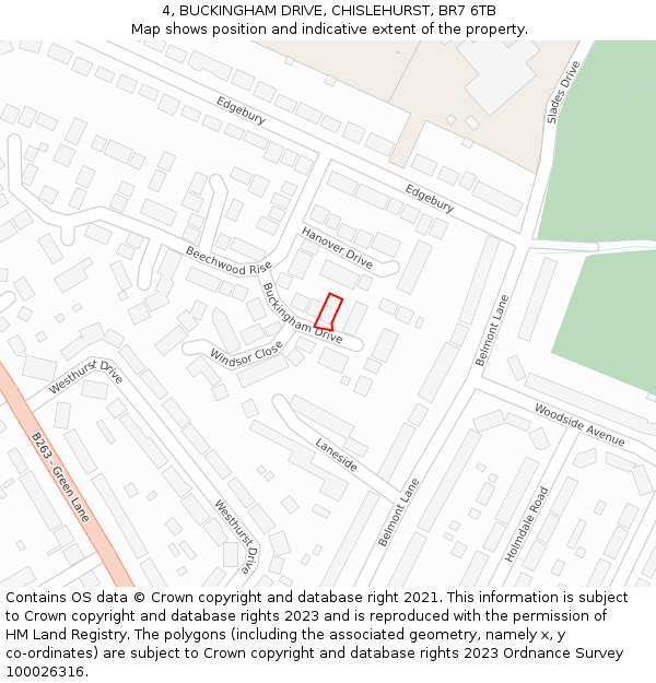 4, BUCKINGHAM DRIVE, CHISLEHURST, BR7 6TB: Location map and indicative extent of plot