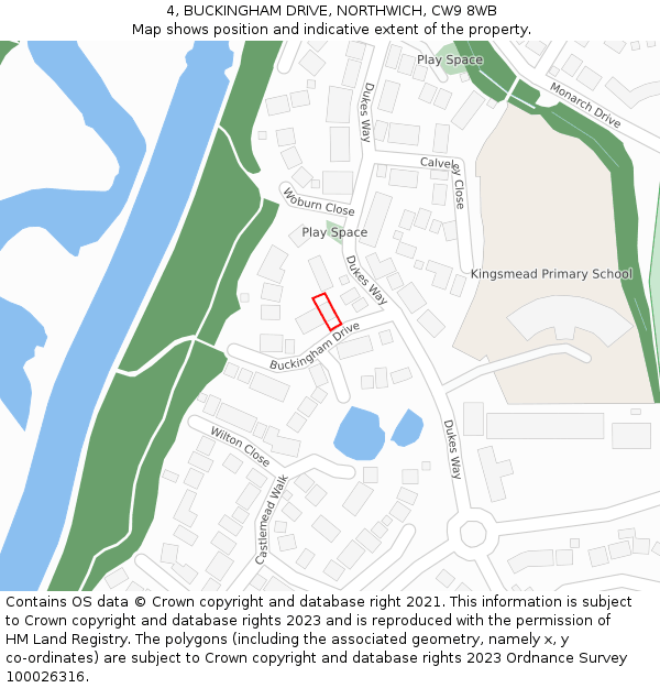 4, BUCKINGHAM DRIVE, NORTHWICH, CW9 8WB: Location map and indicative extent of plot