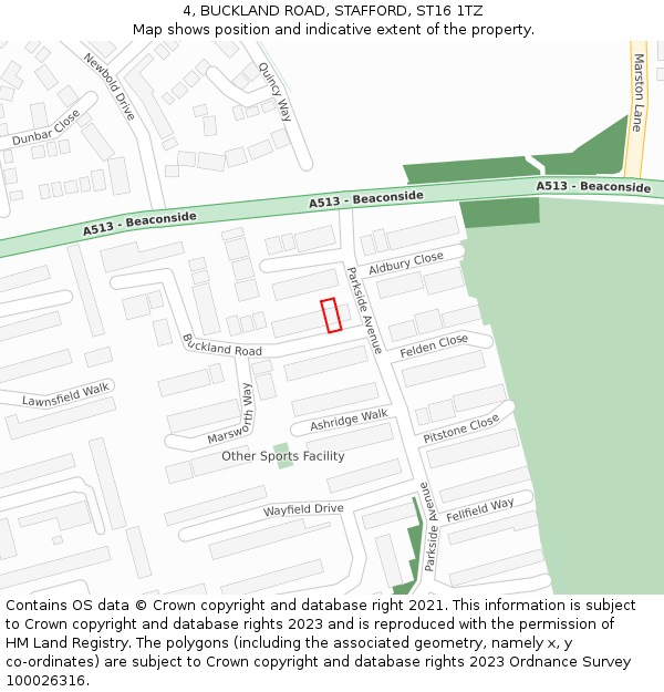 4, BUCKLAND ROAD, STAFFORD, ST16 1TZ: Location map and indicative extent of plot