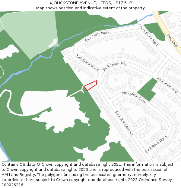 4, BUCKSTONE AVENUE, LEEDS, LS17 5HP: Location map and indicative extent of plot