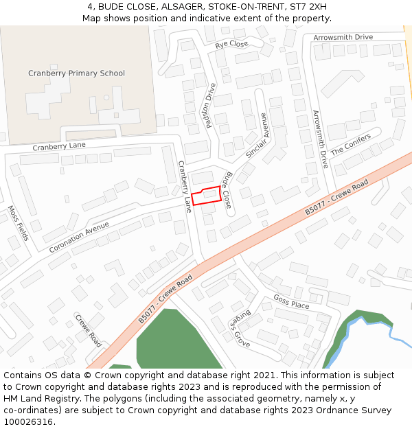 4, BUDE CLOSE, ALSAGER, STOKE-ON-TRENT, ST7 2XH: Location map and indicative extent of plot