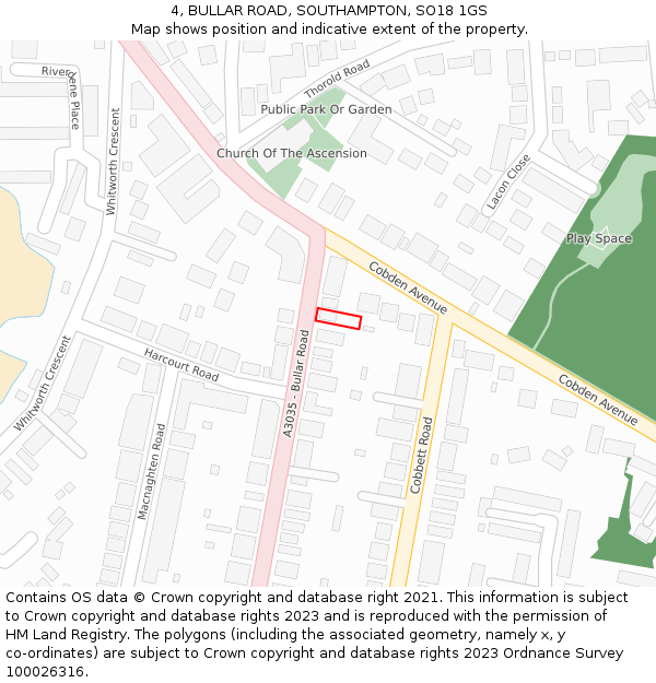 4, BULLAR ROAD, SOUTHAMPTON, SO18 1GS: Location map and indicative extent of plot