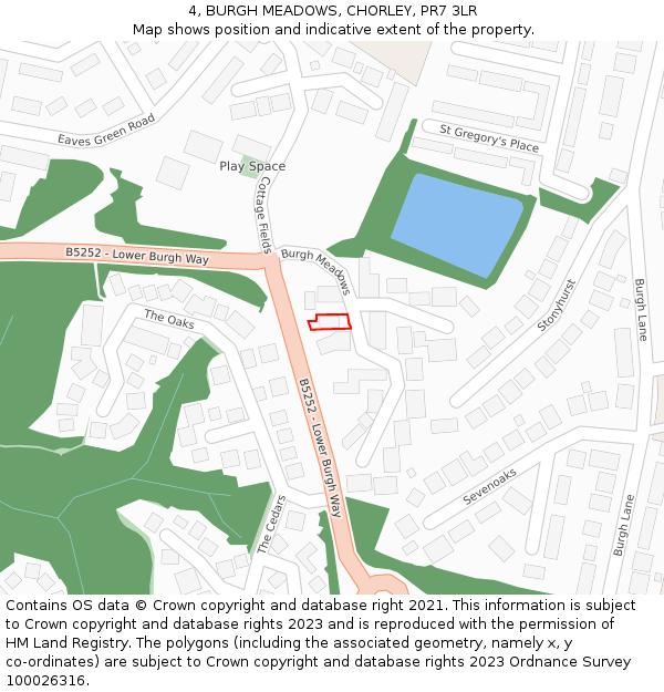 4, BURGH MEADOWS, CHORLEY, PR7 3LR: Location map and indicative extent of plot