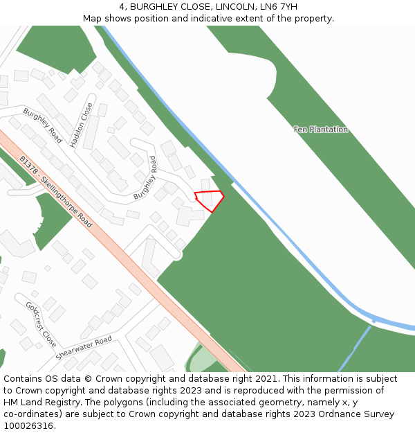 4, BURGHLEY CLOSE, LINCOLN, LN6 7YH: Location map and indicative extent of plot
