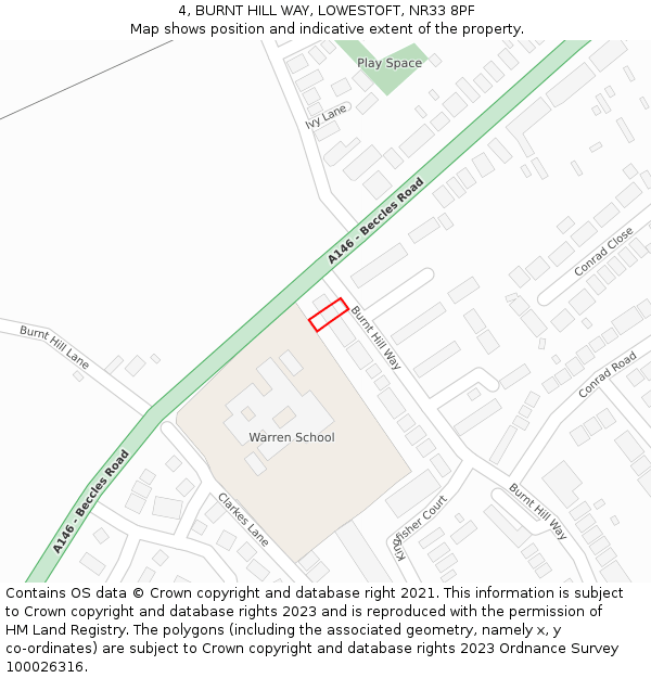 4, BURNT HILL WAY, LOWESTOFT, NR33 8PF: Location map and indicative extent of plot
