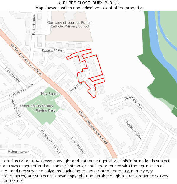 4, BURRS CLOSE, BURY, BL8 1JU: Location map and indicative extent of plot